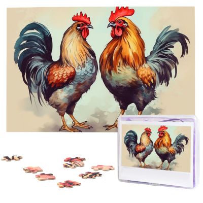 1000PCS Jigsaw Puzzle for Adults Personalized Picture Puzzle Rooster and Hen Customized Wooden Puzzle for Family, Birthday, Wedding, Game Nights Gifts Animal Puzzle 29.5x19.7 inches