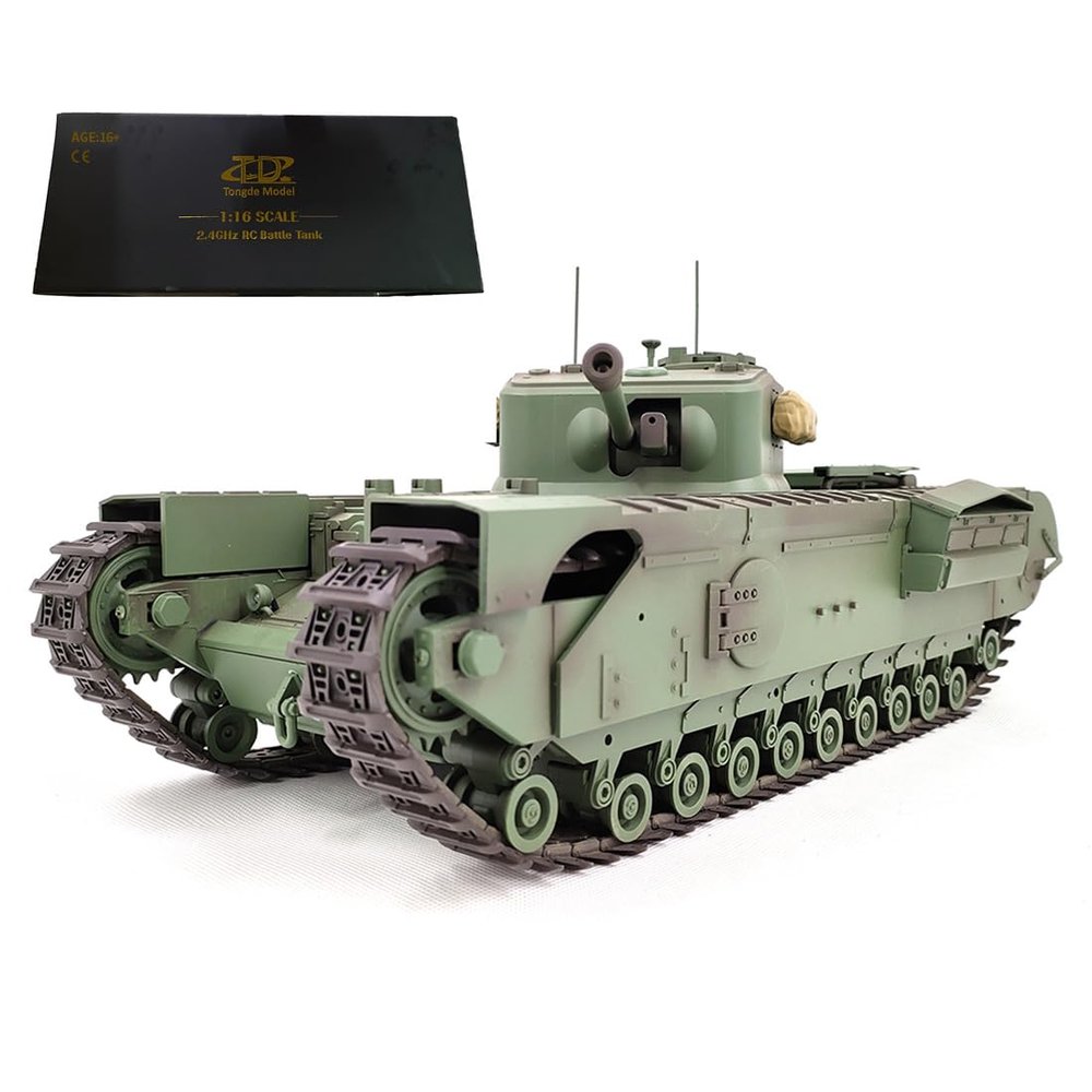 BrickCraftWorks 1/16 Scale 2.4G RC Churchilll Main Battle Tank That Shoot for Adults and Teen, Infrared Military Vehicle Model with Sound and Light Effects (Upgraded Version)