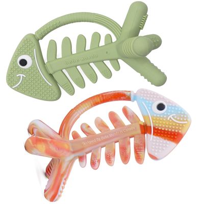 2PCs Bebe Mondo Fish Baby Teethers,3D Fish Teething Toys Silicone 0-6 6-12 12-18 Months Toys
