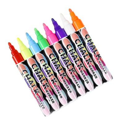 8Pcs Chalk Marker with 6mm Reversible Tip Erasable Chalk Pen for Blackboard Chalkboard Window Glass Jar