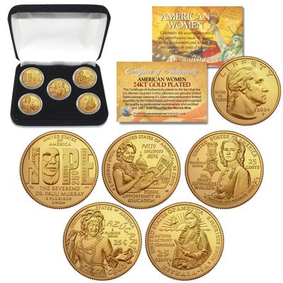 2024 Gold American Women Quarters U.S. Mint 5-Coin Full Set in Capsules with Display Box