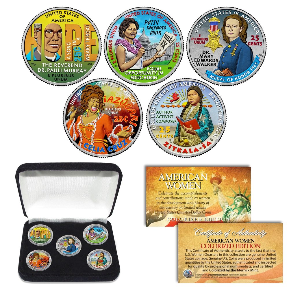 2024 Colorized American Women Quarters US Mint 5-Coin Full Set in Capsules with Display Box