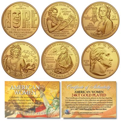 2024 Gold Plated American Women Quarters U.S. Mint 5-Coin Full Set with Certificate