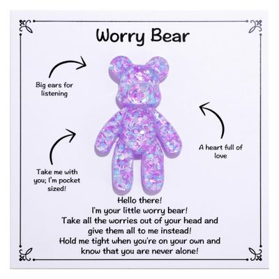 Aesnefe Pocket Bear Hug, Anxiety Relief Gifts, Mental Health Positivity Gift, Autism Fidget Gift, Stress Relief Gifts for Her, Comforting Bear for Son Daughter Back to School, Purple