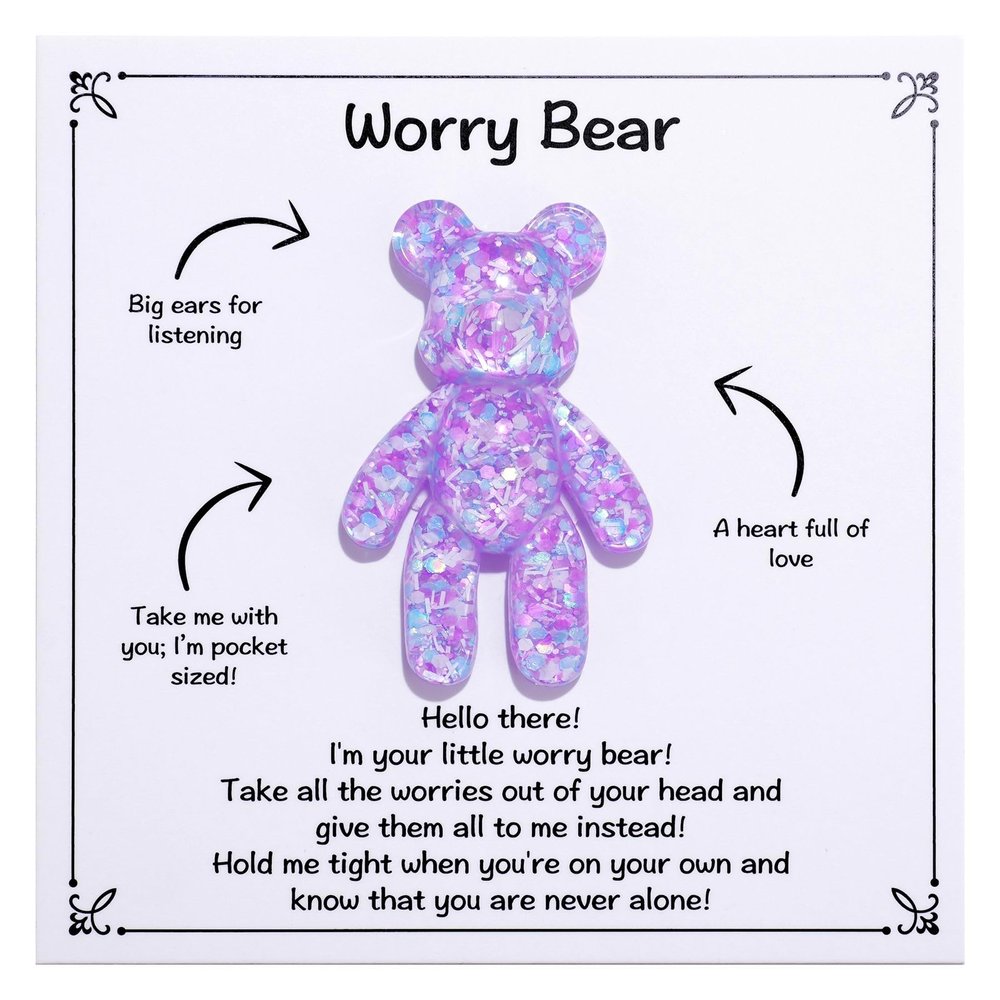 Aesnefe Pocket Bear Hug, Anxiety Relief Gifts, Mental Health Positivity Gift, Autism Fidget Gift, Stress Relief Gifts for Her, Comforting Bear for Son Daughter Back to School, Purple