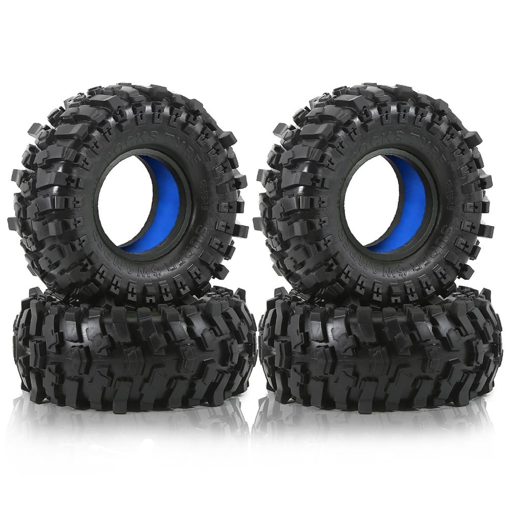 118mm 1.9 inch RC Crawler Tires and 4 Pcs Weighted Silicone liner For most 1/10 Crawler car TRX-4 Axial SCX10 90046 SCX10 III VS4-10 Tamiya CC01 D90 D110%t055 (Blue)