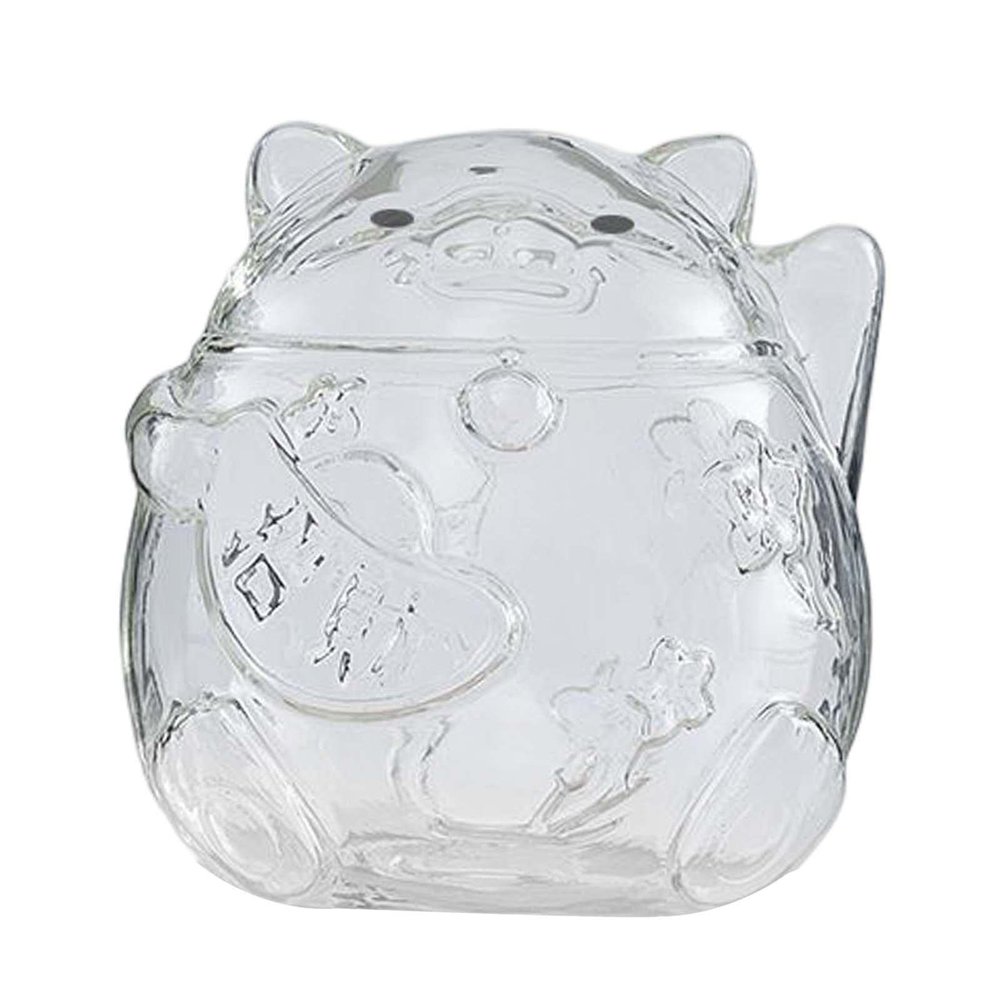 BPTCUE Clear Lucky Cat Piggy Bank Saving Money Box Decorative Ornaments Crafts Glass for Boys Children Kids Party