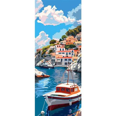 Boat City Paint by Numbers for Adults, DIY Paint by Number Acrylic with 3 Brushes, DIY Painting by Numbers for Beginner Kits, DIY Canvas Oil Painting Kit for Home Wall Decor Gift (No Frame) 40x120cm