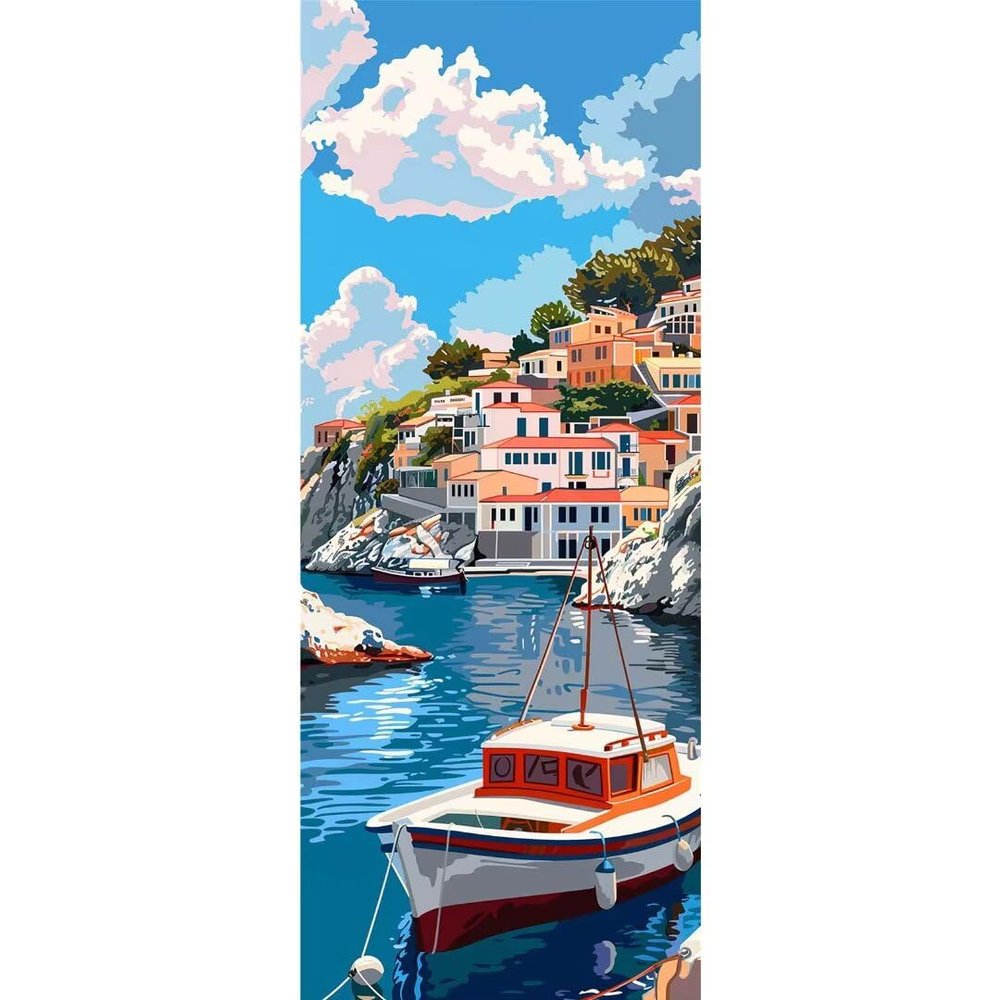 Boat City Paint by Numbers for Adults, DIY Paint by Number Acrylic with 3 Brushes, DIY Painting by Numbers for Beginner Kits, DIY Canvas Oil Painting Kit for Home Wall Decor Gift (No Frame) 40x120cm