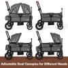 INFANS Wagon Stroller for 2 Kids, Collapsible Adjustable Push Pull Handle Bar, 2 Seater Stroller Wagon with Removable Canopy Snack Tray, Comfortable Drop-Down footwell and Upholstered Seats view 2