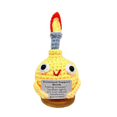 DTREELS 1pcs Handmade Crochet F-Bomb with Base, Emotional Support Bomb with Positive Card, Stress Relieving Bomb Toy for Friends, Funny Handmade Crochet Gift for Friends Home Office Desk Decor