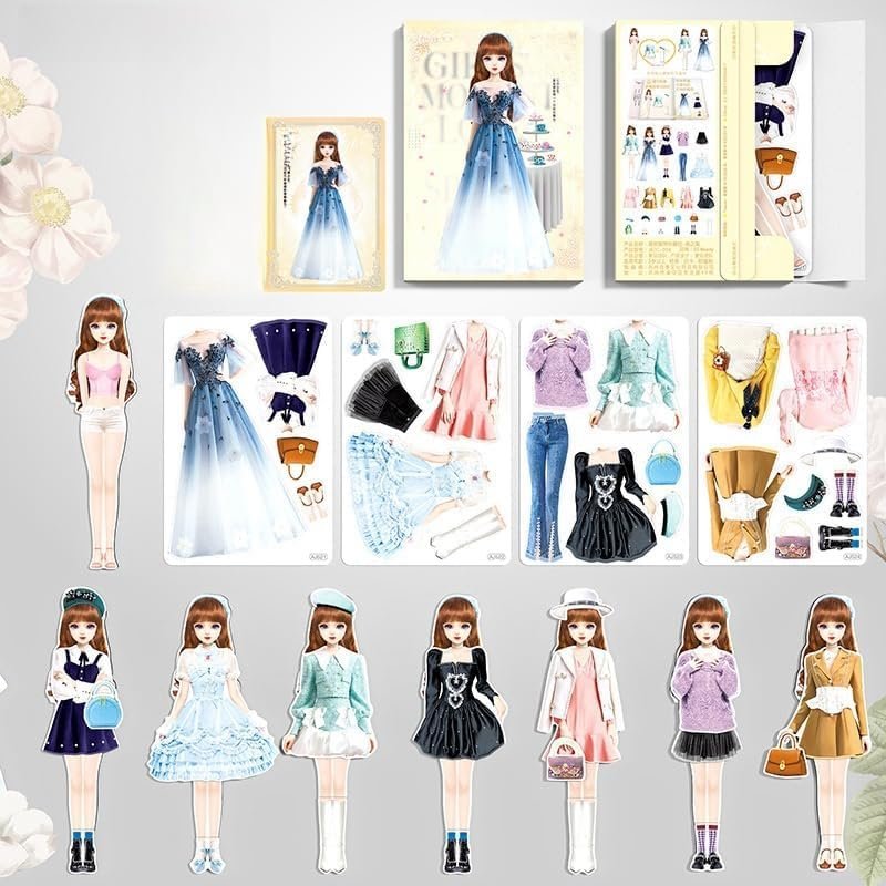 Yilia Magnetic Princess Dress Up Paper Doll, 2025 New Paper Dolls Magnetic Dress Up Dolls for Girls Ages 4-7, Pretend Play Toys Magnet People Clothes Game for Girls Imagine Set Birthday Gift (E Set)