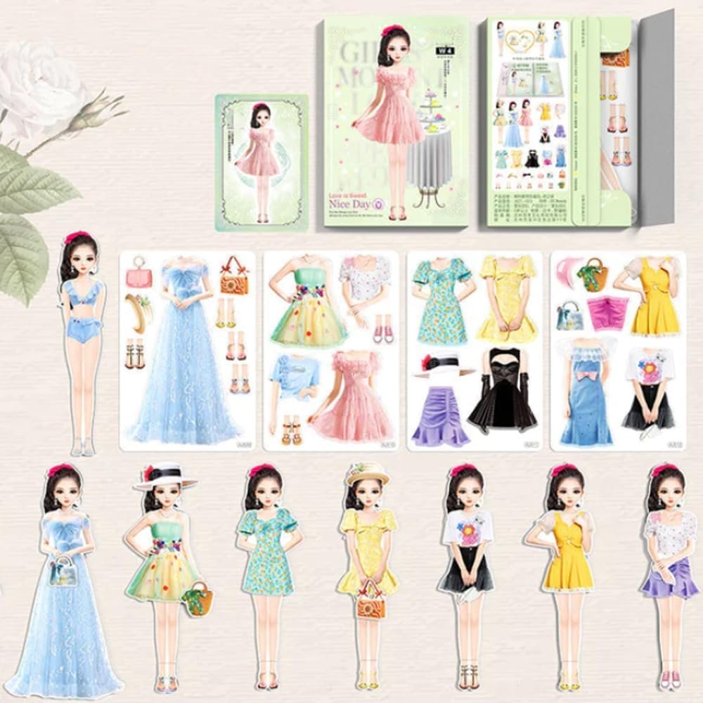 Yilia Magnetic Princess Dress Up Paper Doll, 2025 New Paper Dolls Magnetic Dress Up Dolls for Girls Ages 4-7, Pretend Play Toys Magnet People Clothes Game for Girls Imagine Set Birthday Gift (D Set)