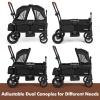 INFANS Wagon Stroller for 2 Kids, Collapsible Adjustable Push Pull Handle Bar, 2 Seater Stroller Wagon with Removable Canopy Snack Tray, Comfortable Drop-Down footwell and Upholstered Seats view 4