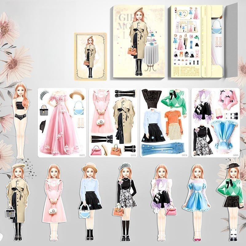 Yilia Magnetic Princess Dress Up Paper Doll, 2025 New Paper Dolls Magnetic Dress Up Dolls for Girls Ages 4-7, Pretend Play Toys Magnet People Clothes Game for Girls Imagine Set Birthday Gift (F Set)