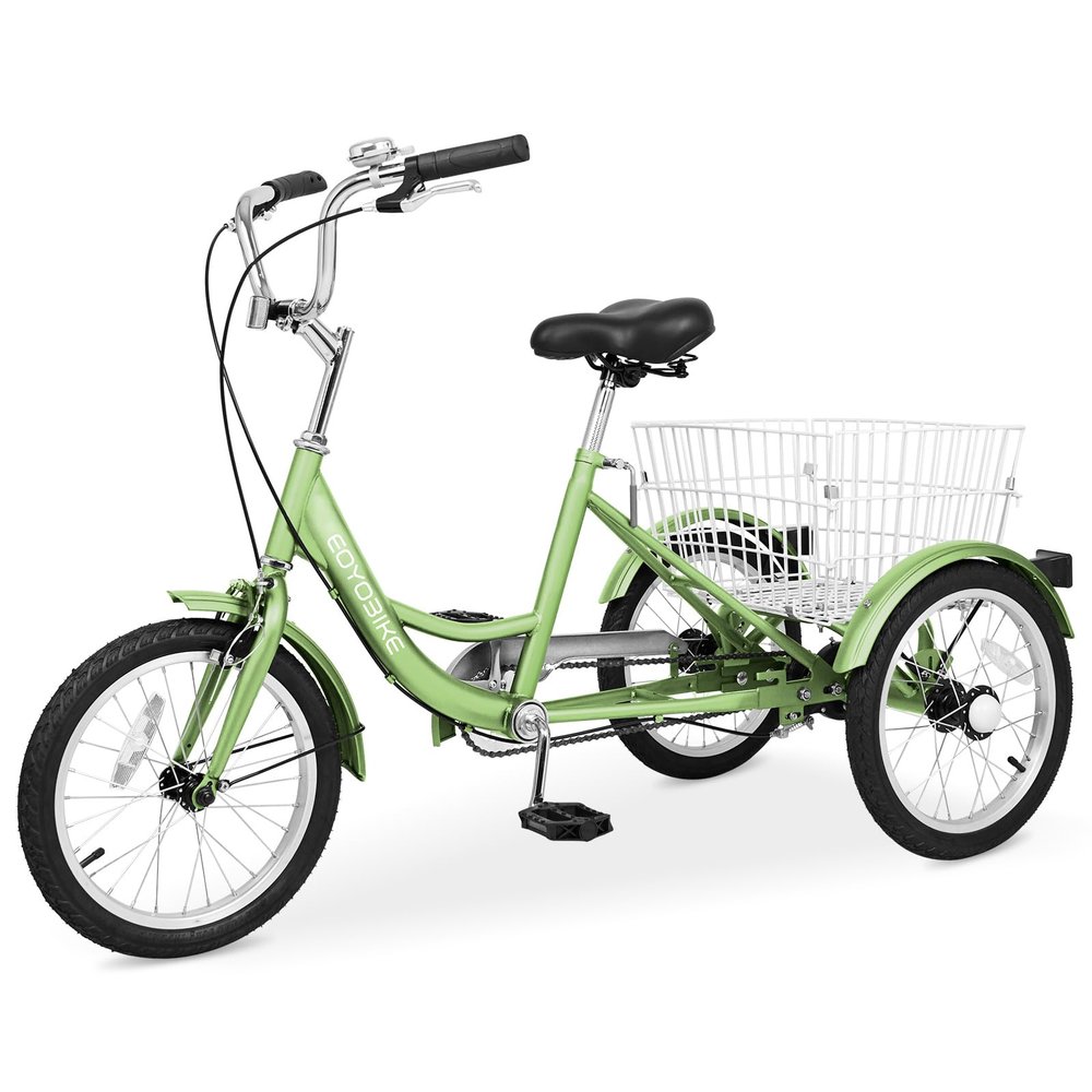 Slsy 16 inch Tricycle Trike Bike Perfect for Beginner Riders, Single Speed 3 Wheel Bikes, Three-Wheeled Bicycles with Adjustable Height and Rear Basket