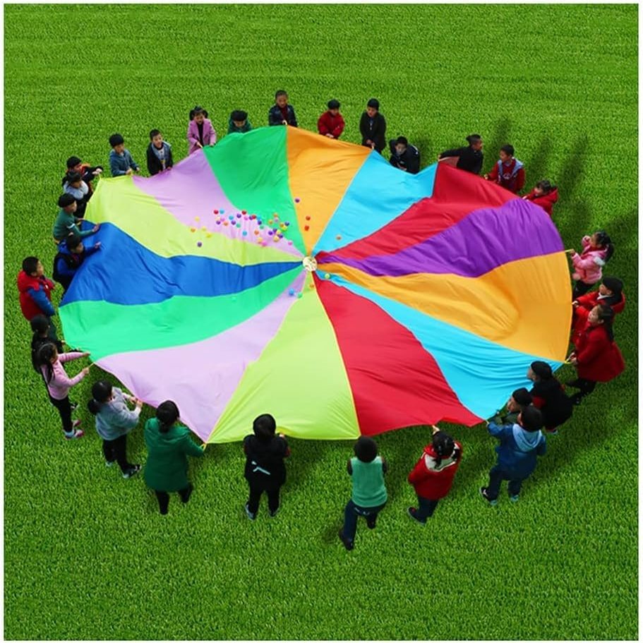 EDCWDTYYEC Play Parachute Birthday Party Game, Nursery Physical Training Resistance Parachute Games, 10-100 People Teamwork Game Parachute Paracadas(2m/6.5ft)