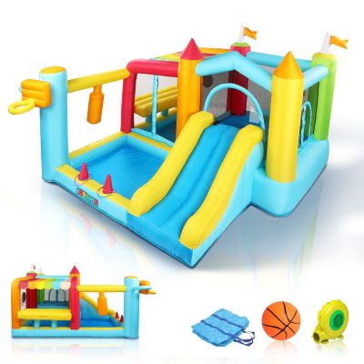 (2025 New JOYMOR 9-in-1 Inflatable Bounce House for Ages 36 with Height-Adjustable Basketball Hoop, Kiosk House, Ball Pit, Inflatable Bouncer with Blower for Indoor & Outdoor Party