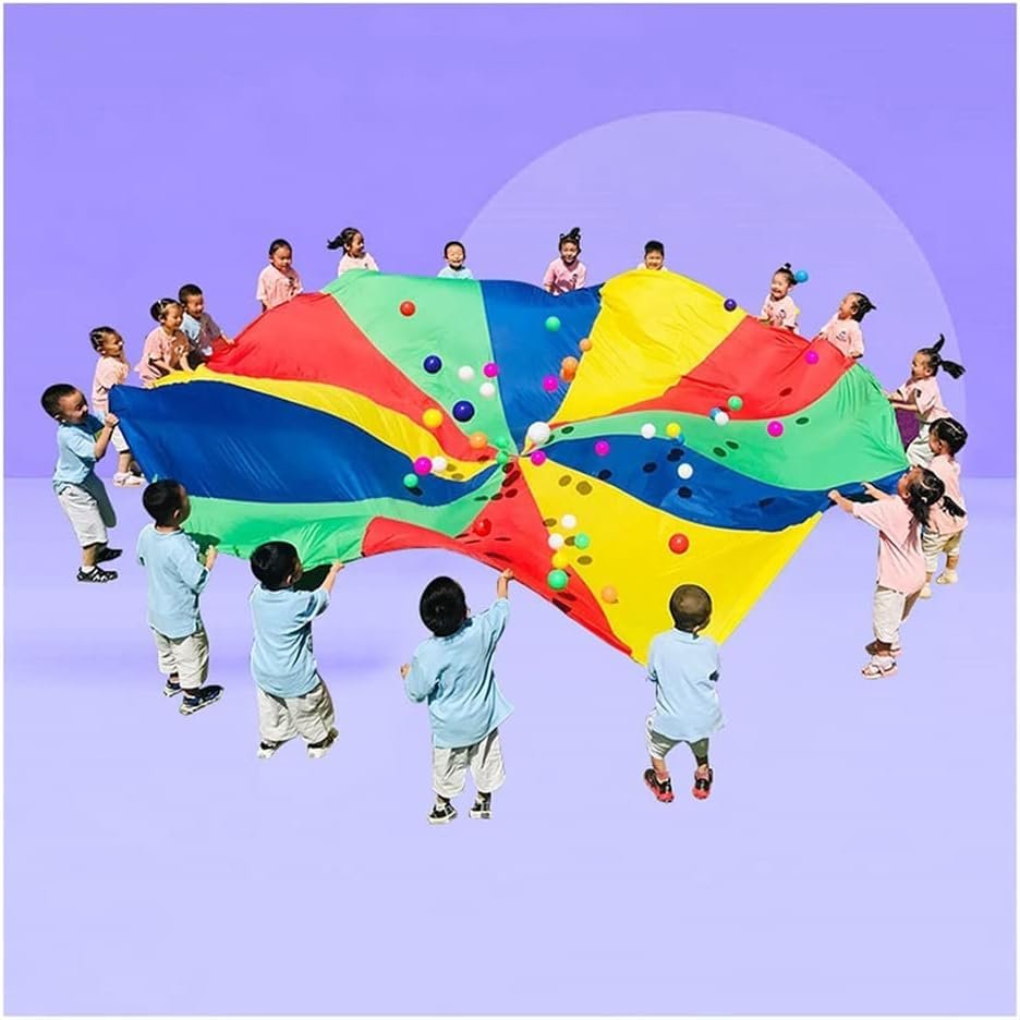 EDCWDTYYEC Play Parachute Nursery Sensory Game, Nursery Physical Training Resistance Play Parachute Games, Play Parachute for 3-6 Years Old Parachute Paracadas(3m/9.8ft)