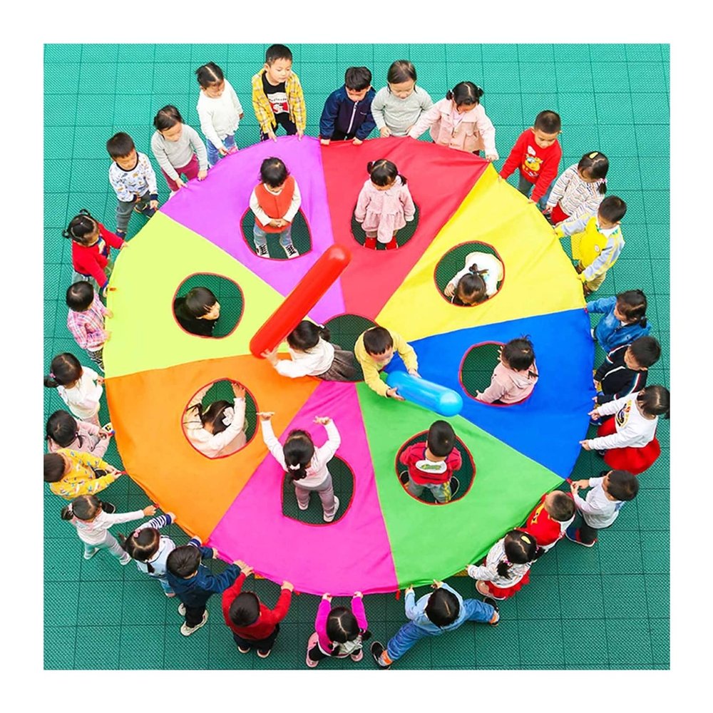 EDCWDTYYEC Parachute Game with Holes, Nursery Agility Training Whack-a-mole Game, Cooperative Game for Kids Birthday Party Parachute Paracadas(4m/9.8ft)