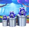 3pcs Articulated Blue Purple White Raccoon and Trashcan, 3D Printed Trash Can,Trash Panda, Articulated Racoon Fidget Toy AR010- Set view 1