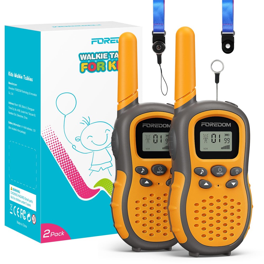 FOREDOM Walkie Talkies for Kids Walkie Talkies Long Range for Boys Age 3 to 12 Year Old Birthday Toys with Flashlight, Lanyards, 2 Pack - Orange