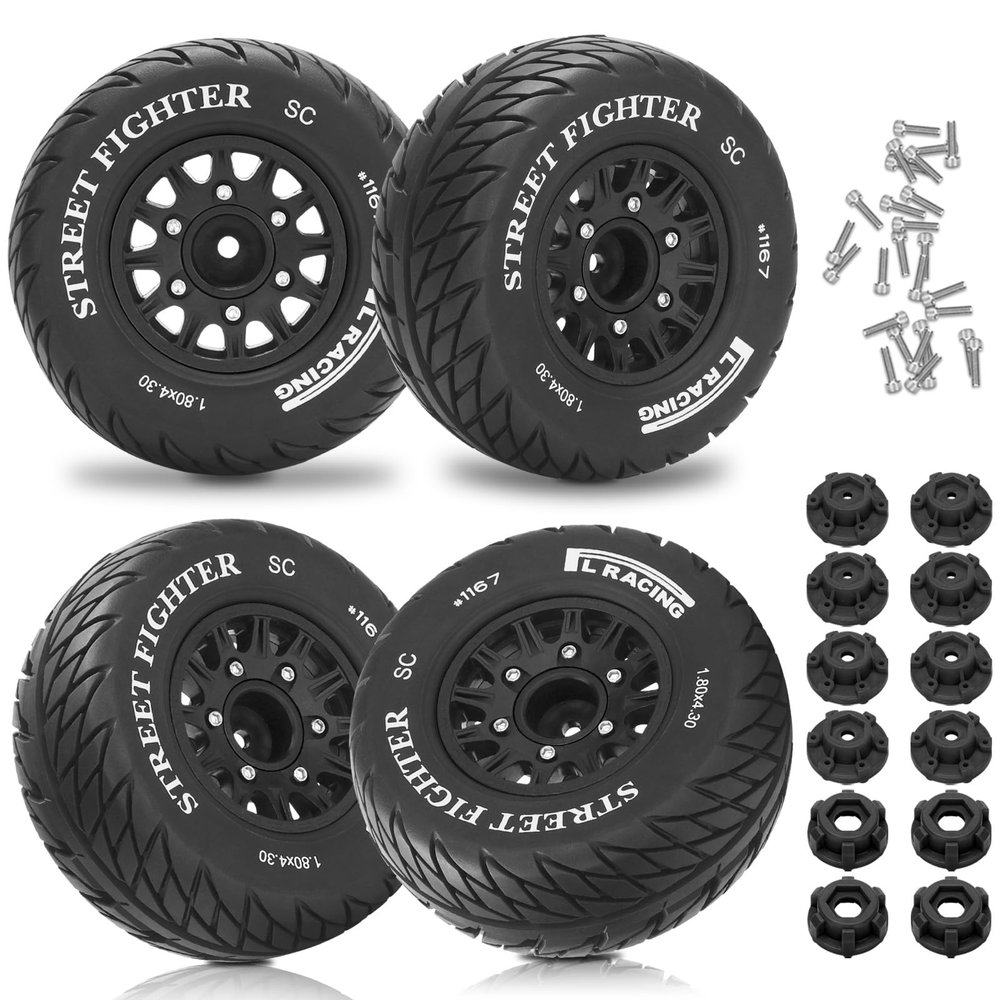 12mm/14mm/17mm Hex RC Wheels and Tires RC Truck Tires RC Car Wheels 1/10 Scale Tyres Hex Detachable Replacement RC Car Tires for Arrma Senton Tires Slash Tires Axial Redcat Rc4wd Fury (Black C)