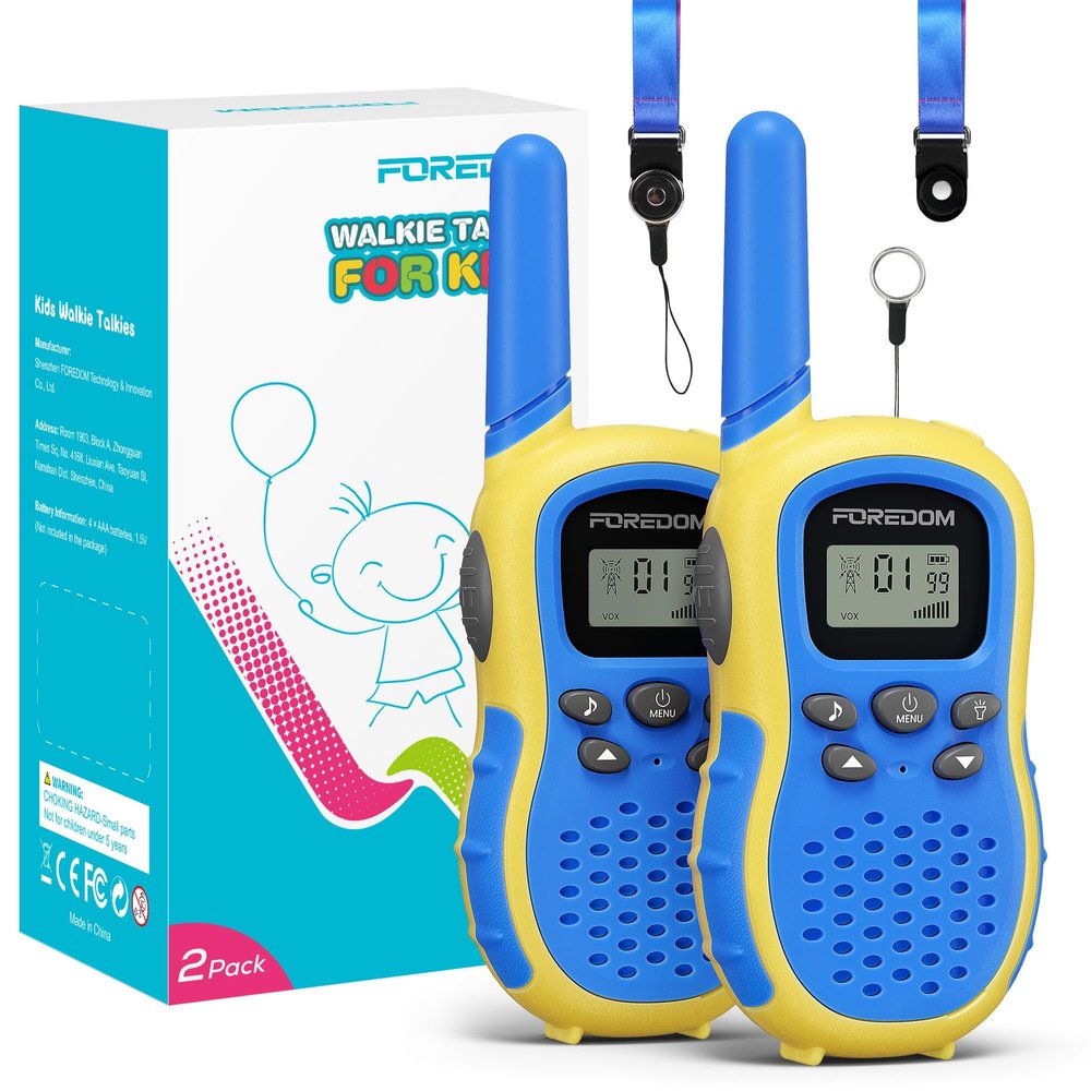 FOREDOM Walkie Talkies for Kids Walkie Talkies Long Range for Boys Age 3 to 12 Year Old Birthday Toys with Flashlight, Lanyards, 2 Pack - Blue