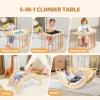 JOYMOR (2024) 5-in-1 Pikler Triangle Climber Arch Rocker with Cushion Sensory Table Set for Kids, Montessori Climbing Toys for Toddlers 1-3 Inside with Collapsible Storage Basin & Blackboard view 2