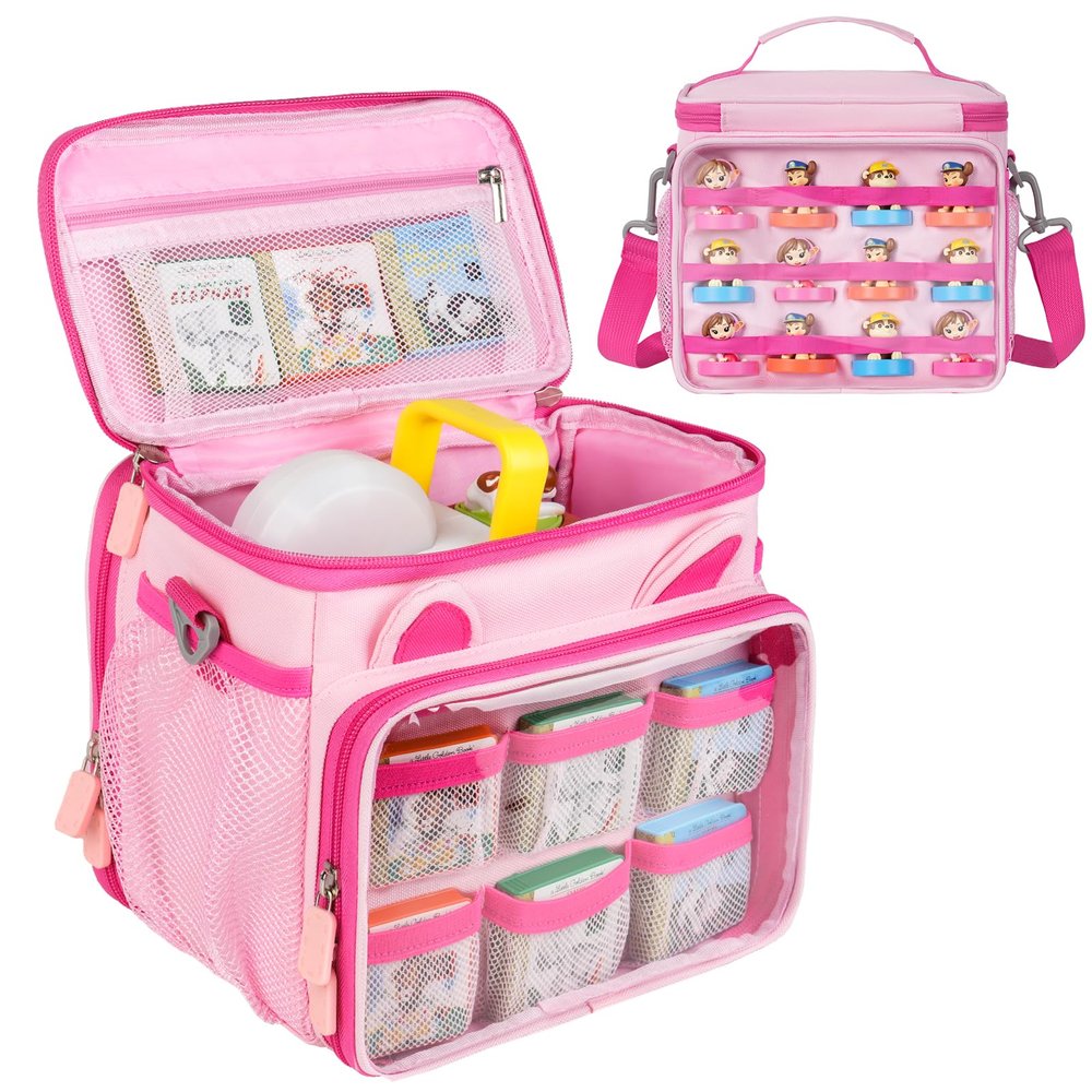Jaffzora Carrying Case Compatible with Little Tikes Story Dream Machine Books Starter Set, Portable Cute Storage Bag for Storybook, Character & Accessories, Pink(Bag Only)