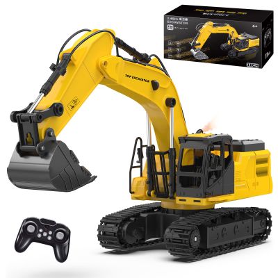 1:18 Metal RC Excavator Toy for Kids | 11-Channel Remote Control Construction Vehicle with Water Spray, Lights & Sounds, Dual 100-Min Batteries, 2025 New STEM Engineering Toy Gift for Boys Ages 6-12