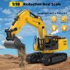 1:18 Metal RC Excavator Toy for Kids | 11-Channel Remote Control Construction Vehicle with Water Spray, Lights & Sounds, Dual 100-Min Batteries, 2025 New STEM Engineering Toy Gift for Boys Ages 6-12 view 2