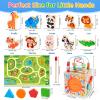 Wooden Activity Cube | Montessori Toys for 1-2 Year Old Toddlers | One Year Old 1st First Birthday Gift | Developmental Toys for 12 Months Baby Boys Girls | Bonus Sorting & Stacking Board (Pink) view 2