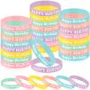 BBTO 48 Pieces Happy Birthday Rubber Bracelets Silicone Stretch Wristbands Colored Silicone Bracelets for Birthday Party Supplies (Pastel Style) view 1