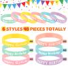 BBTO 48 Pieces Happy Birthday Rubber Bracelets Silicone Stretch Wristbands Colored Silicone Bracelets for Birthday Party Supplies (Pastel Style) view 3