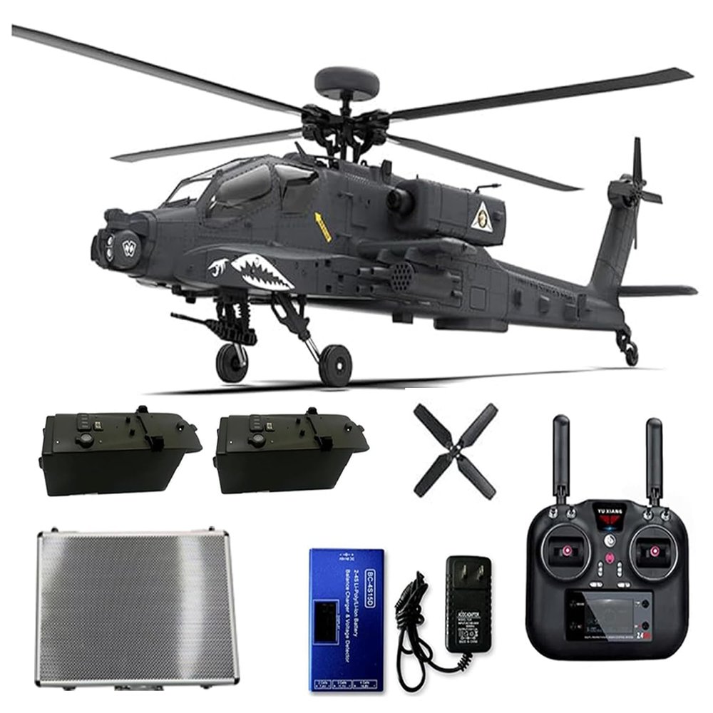 BrickCraftWorks 1/32 Scale 2.4G 6CH RC Dual-axis Co-Drive Flybarless 6G/3D Stunt F11-S AH64 Helicopter Model RC Military Helicopter Toy Gift for Adults (RTF GPS Version)
