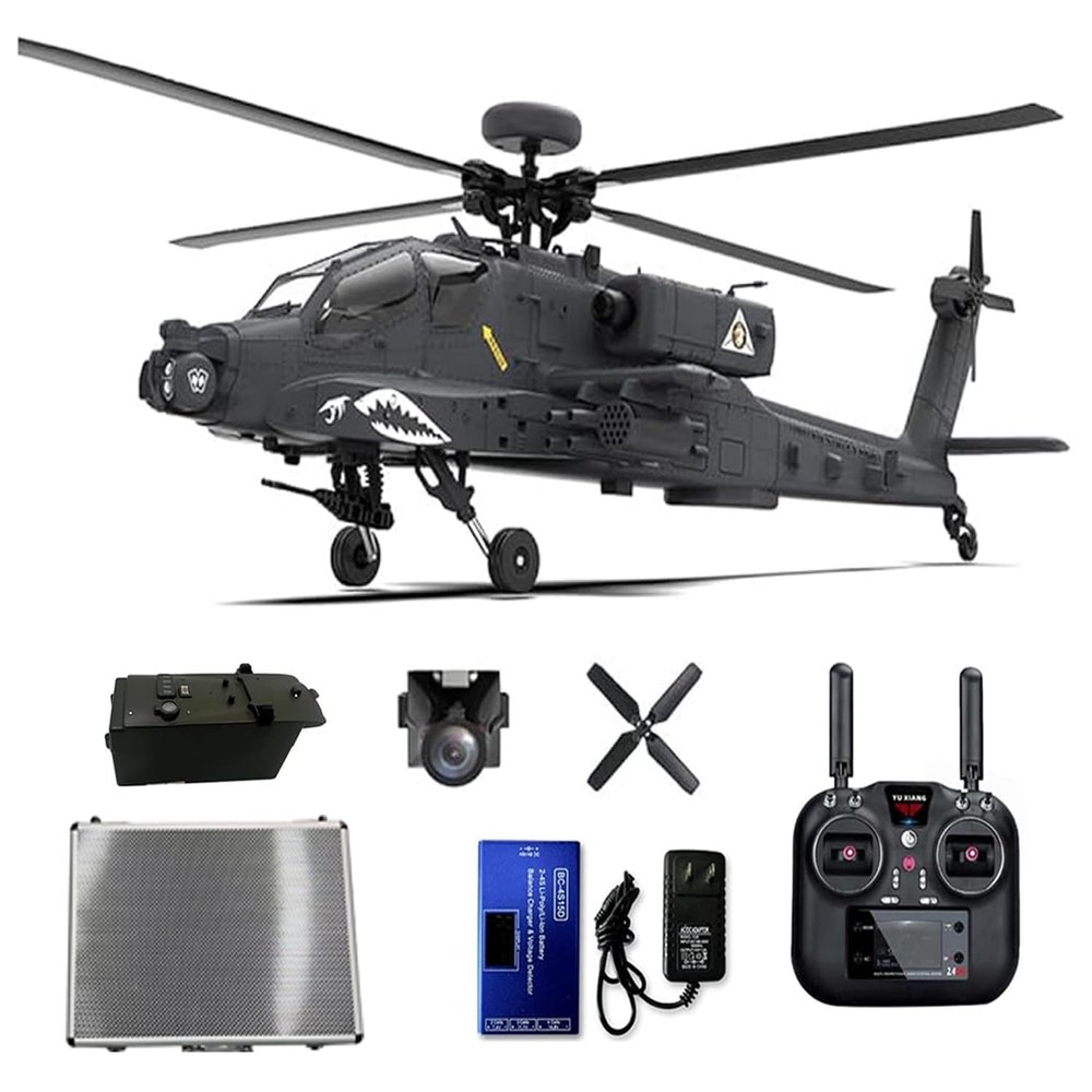 BrickCraftWorks 1/32 Scale 2.4G 6CH RC Dual-axis Co-Drive Flybarless 6G/3D Stunt F11-S AH64 Helicopter Model RC Military Helicopter Toy Gift for Adults (RTF GPS Version)