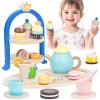 Wooden Tea Sets for Toddlers 3-5, Princess Tea Party Set for Little Girls with Cupcake Stand and Food Accessories, Pretend Play Educational Toys for 3 4 5 6 Year Old Girl and Boy Birthday Gift view 1