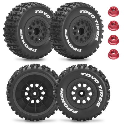 12mm Hex RC Wheels and Tires for 1/10 Slash RC Off-Road Car RC Truck Tires RC Short Course Truck Tires for Traxxas TRX4 Slash Arrma Losi Tenacity Vkar 10sc Hpi RC Buggy Car 4PCS (Style A) - Black