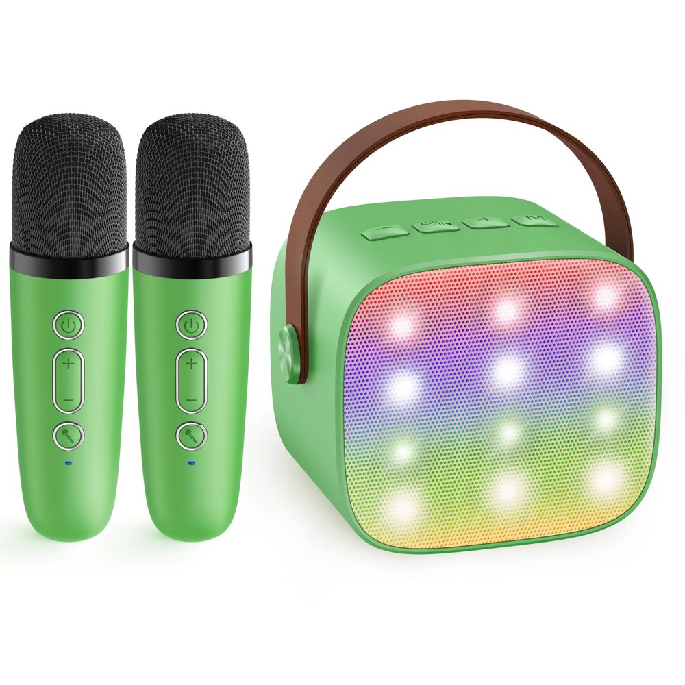 YLL Mini Karaoke Machine for Kids Adults, Portable Bluetooth Speaker with 2 Wireless Microphones, Birthday Gifts Toys for Girls Boys Ages 3, 4, 5, 6, 7, 8, 9,10,11,12+ Years Old Toddler (Green)