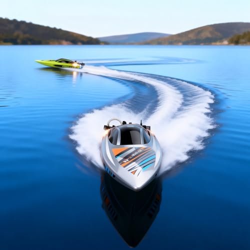 Ssccgym 22.8" Inches UDI018 Large RC Speed Boat 2.4G 4WD 40-45km/h Remote Control Brushless Watercraft for Hobby Adults (Grey 1-Batteries)