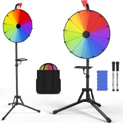 16 Inch Color Spinning Prize Wheel - 12 Color Slots with Folding Tripod Stand, Height Adjustable Wheel Spinner, Spin the Wheel with Dry Erase Marker and Eraser for Carnival Trade Show and Fortune Game