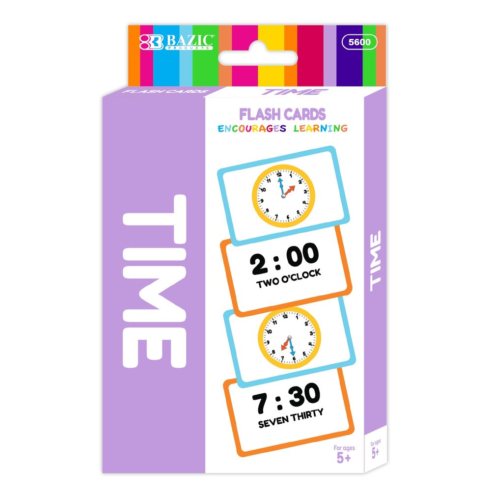 BAZIC Products Telling Time Flash Cards Learn to Read Time, Read Clocks Numerals & Analog, Interactive Learning Flashcards Kindergarten School Home (36/Pack), 1-Pack