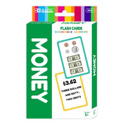 BAZIC Products Money Flash Cards Learn to Count Money, Recognize Bills and Coins USA Currency, Interactive Learning Flashcards Kindergarten School Home (36/Pack), 24-Pack