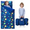 JOIEDOMI Toddler Sleeping Bag for Kids 55''x30'' Nap Mat with Removable Pillow and Minky Blanket for Toddler Ages 3-7 Roll Up Kids Sleeping Bag for Boys Girls Kindergarten Daycare Sleepover Universe view 1