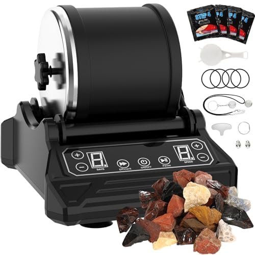 QYQCXGL Rock Tumbler Kit, 2.5 lbs Rock Polishing Kit, 9 Speed Settings and 9-Day Polishing Timer Stone Polishing Kit, Rock Polisher with Rough Gemstones and Polishing Grits, Rock Tumblers for Adults