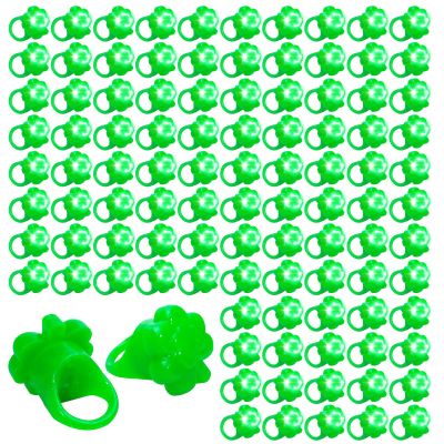 TANEMUDO 100 Pack Shamrock LED Light Ring for St. Patrick's Day with Four Leaf Clover Design, Green LED Light-Up Party Rings Accessories