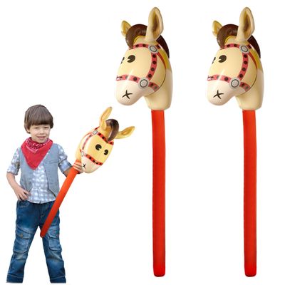 Novelty Place 2Pcs Inflatable Stick Horse, Blow-Up Horse Head on Stick for Kids, Cowboy Party Props, Western Theme Decorations, and Imaginative Play - 38 Inches