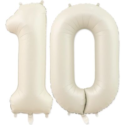 10 Balloon, Number 10 Balloons, Number Balloons 40 Inch, Sand White Large Big Foil Number Balloons for Birthday Party Graduation Wedding Anniversary Baby Shower Bachelorette Decoration Supplies