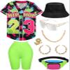 80s 90s Outfit for Women Baseball Jersey Shirt Shorts Fanny Pack Retro Party Costume Repper Accessories 1990s 1980s Neon Clothes Blackgreen L view 1